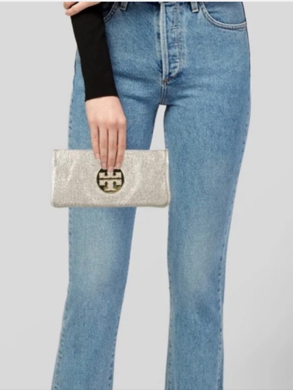 Tory Burch Metallic Gold Logo Clutch - Picture 4 of 16